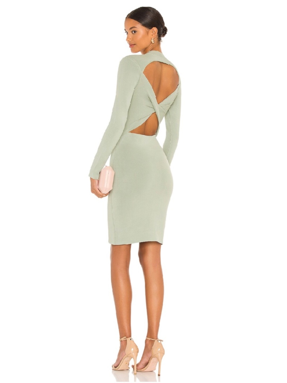 NWT Alice + Olivia Estelle Reversible Twist Back Mock Neck Mini Dress: XS